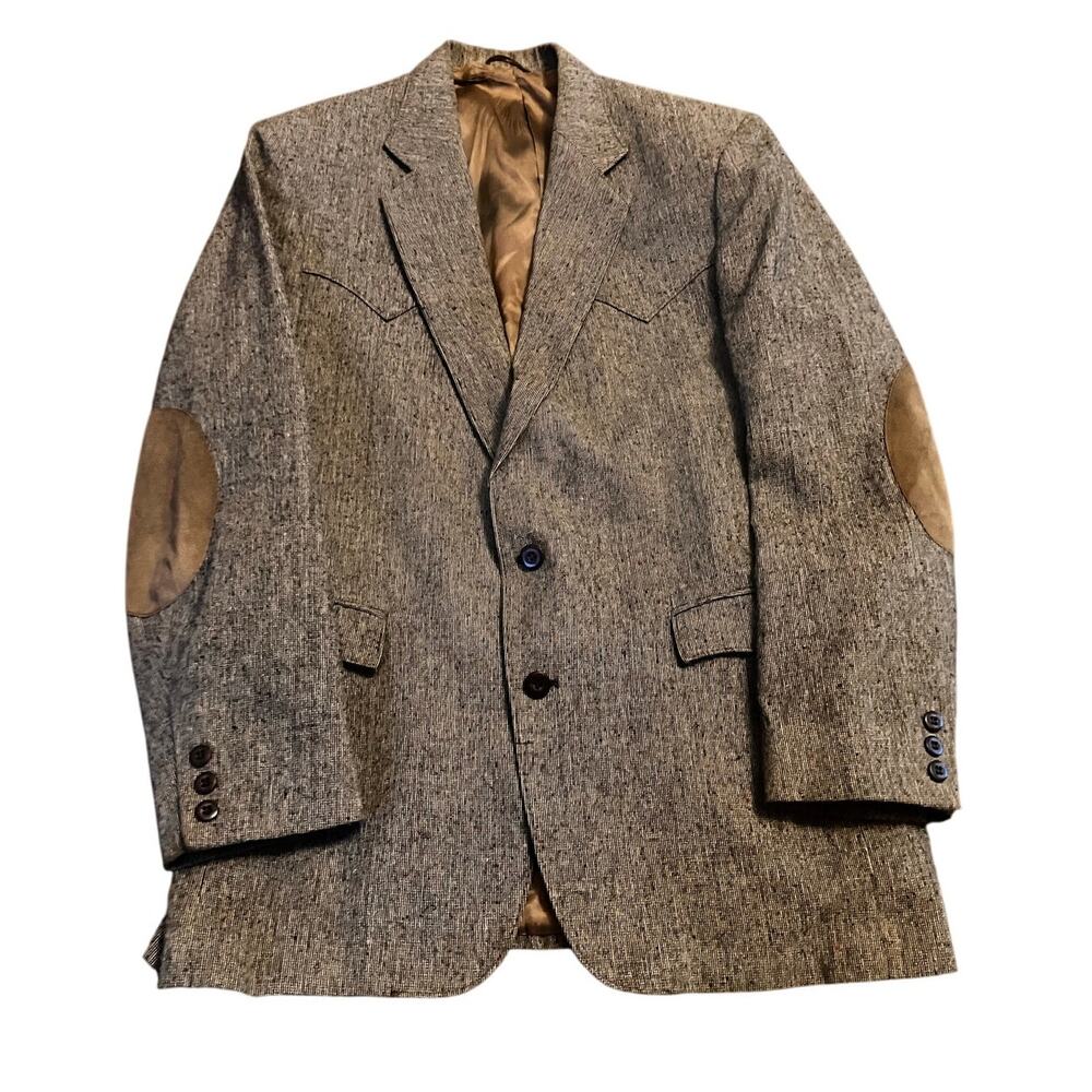 CIRCLE S 42L‎ Gray Brown Blazer WESTERN Men's SPORTS COAT Elbow Patch TWO BUTTON